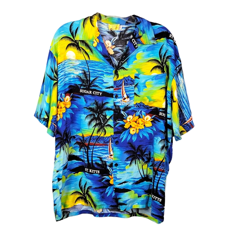 St. Kitts Sugar City Authentic Huwian Style Vacation Beach Casual Shirt Men's XL - Picture 1 of 10
